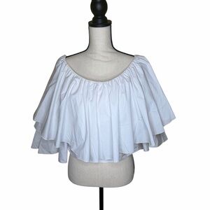 White Off-Shoulder Layered Ruffle Crop Top